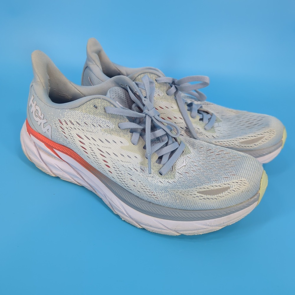 Hoka One One Clifton 8 Womens 8.5 Running Shoes Blue Orange 1119394 BFPA